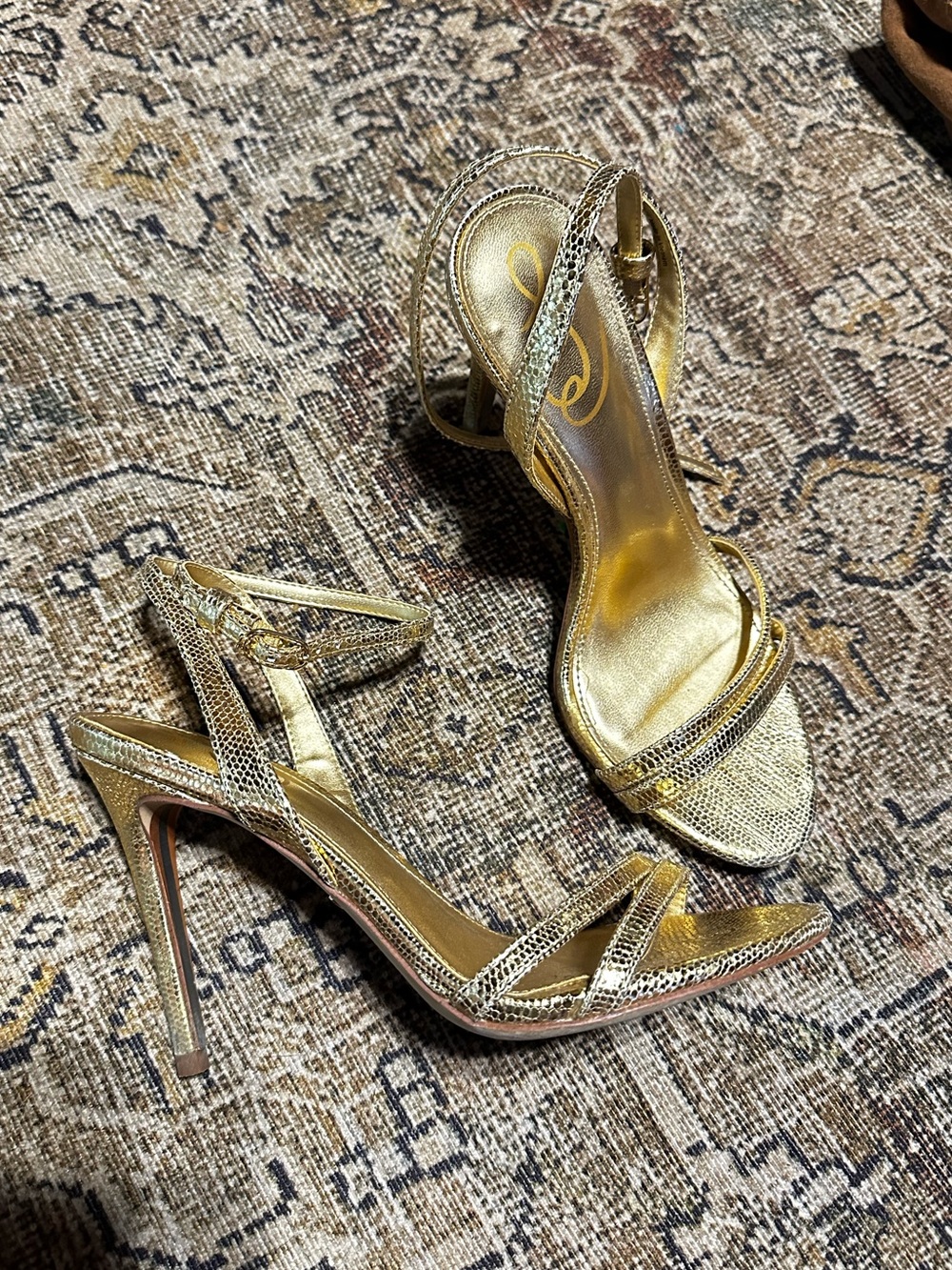 Jessica Simpson Gold Metallic Strappy Stiletto Sandals